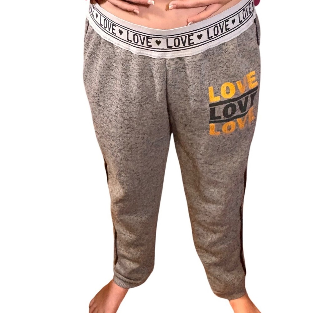 Jogger Sweatpants Junior's Size XXL Gray LOVE Graphic Side Stripe